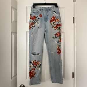 Topshop embroidered Moto mom pants waist 25 length 30